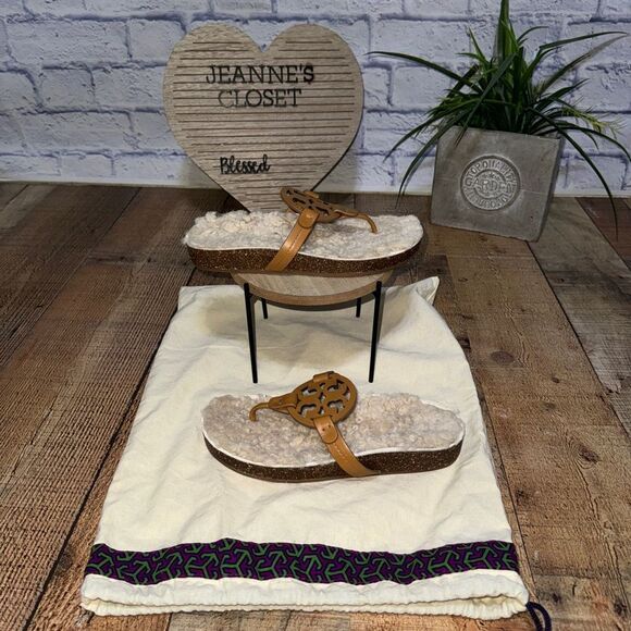 Tory Burch Miller cloud shearling carmel Slip-Oncorn/buttermilk sandals Size 7 - Picture 4 of 13